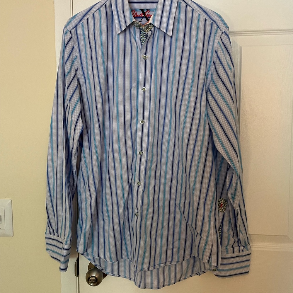 Robert graham mens dress shirt size medium blue striped